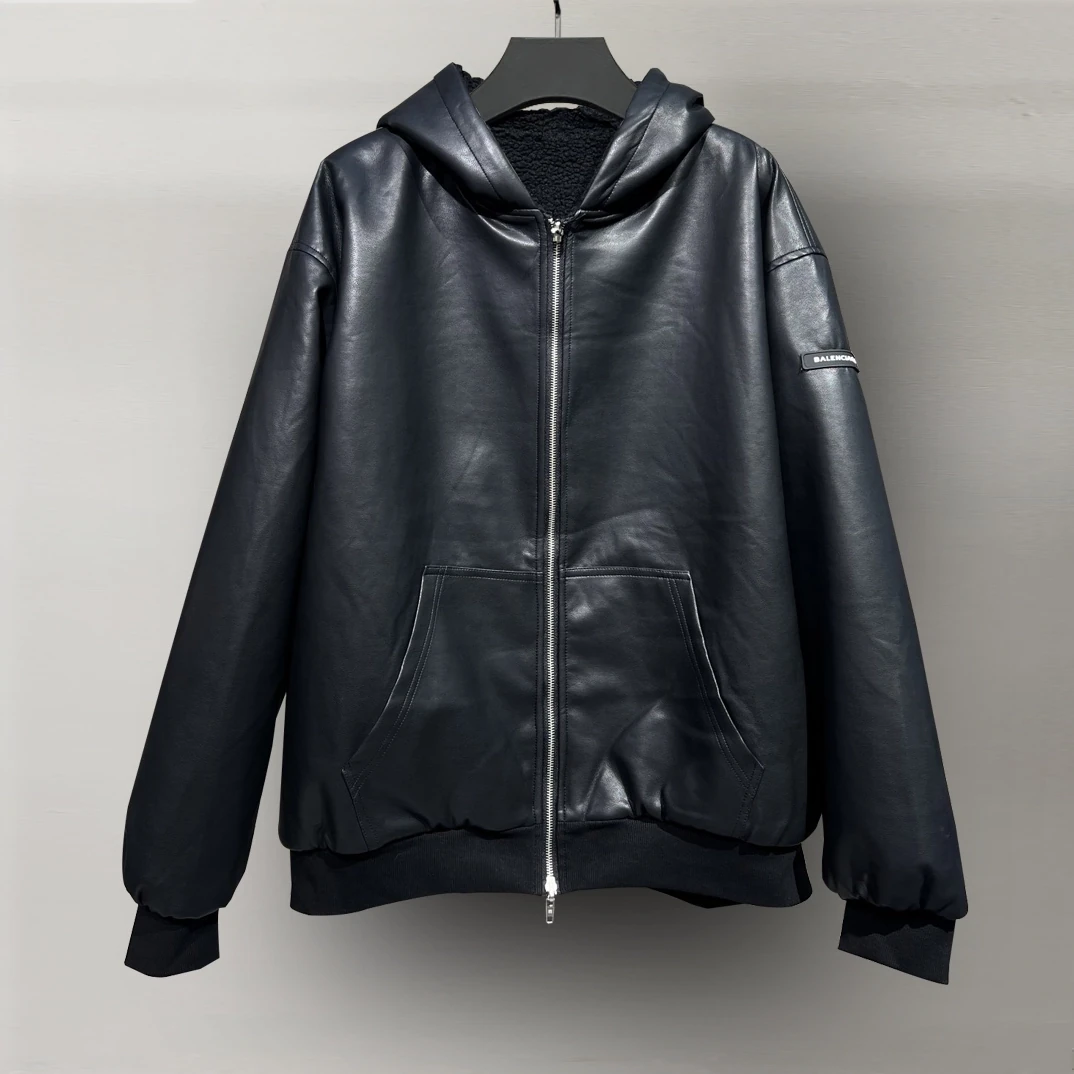 バレンシアガ「Balenciaga」‌最新24 FWカフステディラム毛リバーシブルレザージャケット