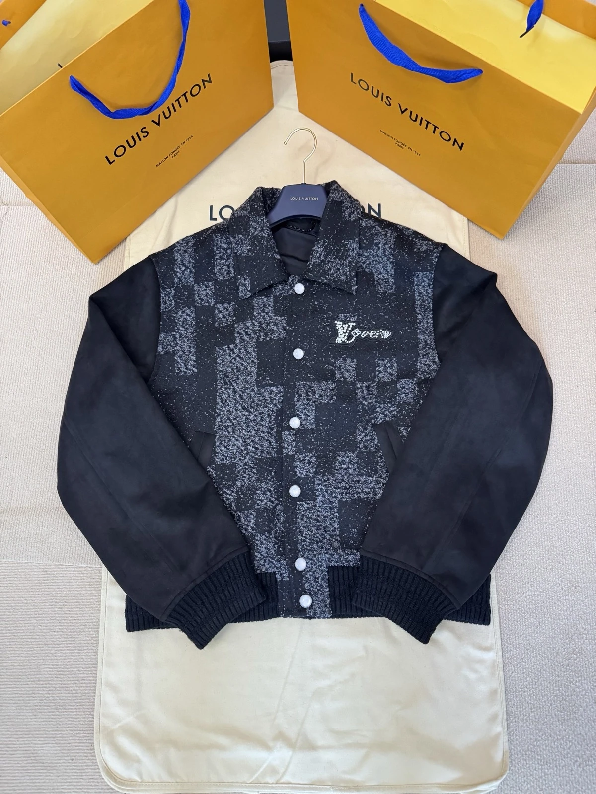 ルイ・ヴィトン「Louis Vuitton」 ビーズ刺繍 ダミエチェック ベースボールジャケット アウター