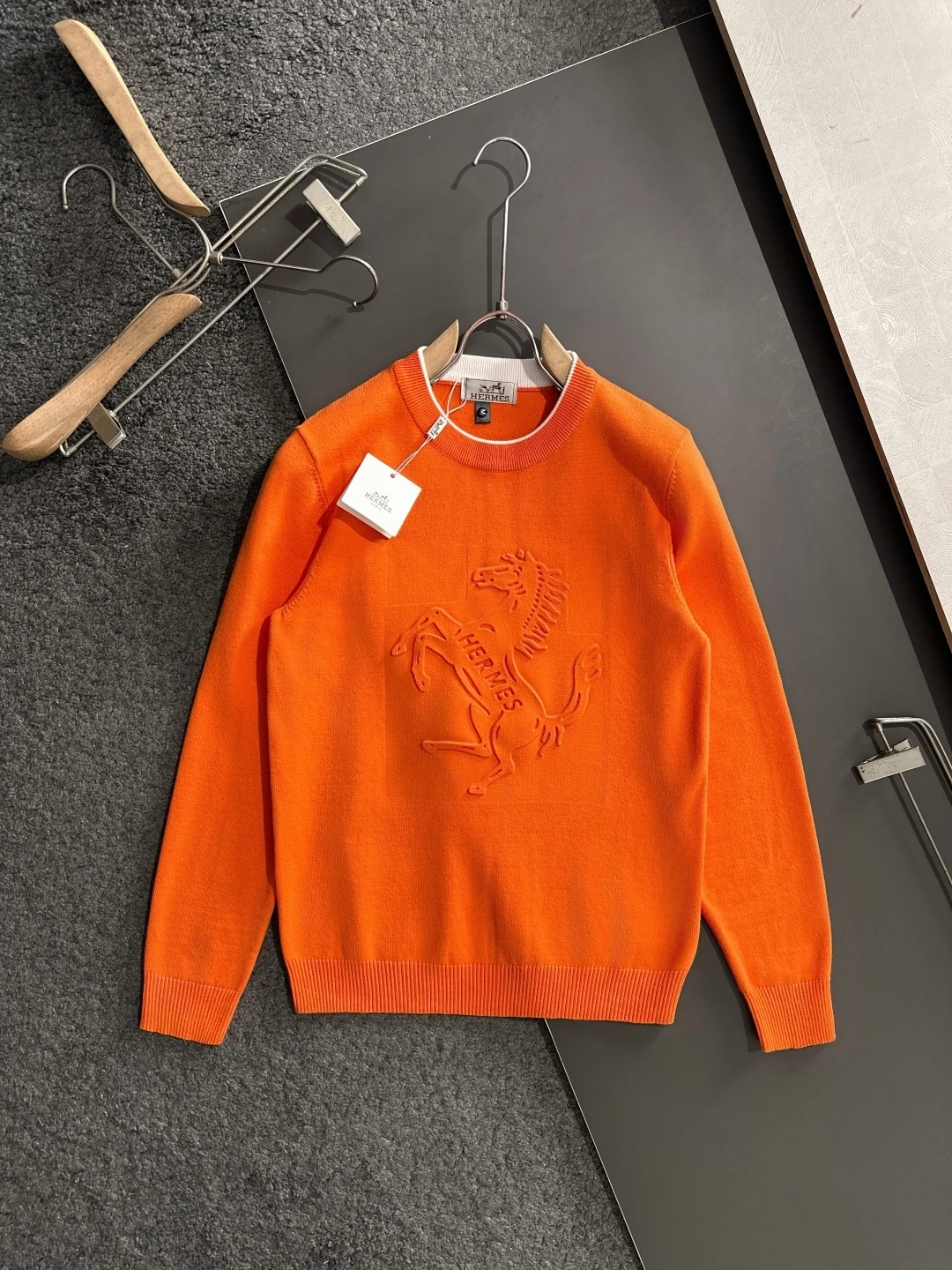 エルメス「Hermès」秋冬全身ジャージー柄新作シンプル丸首ニットウールセーター