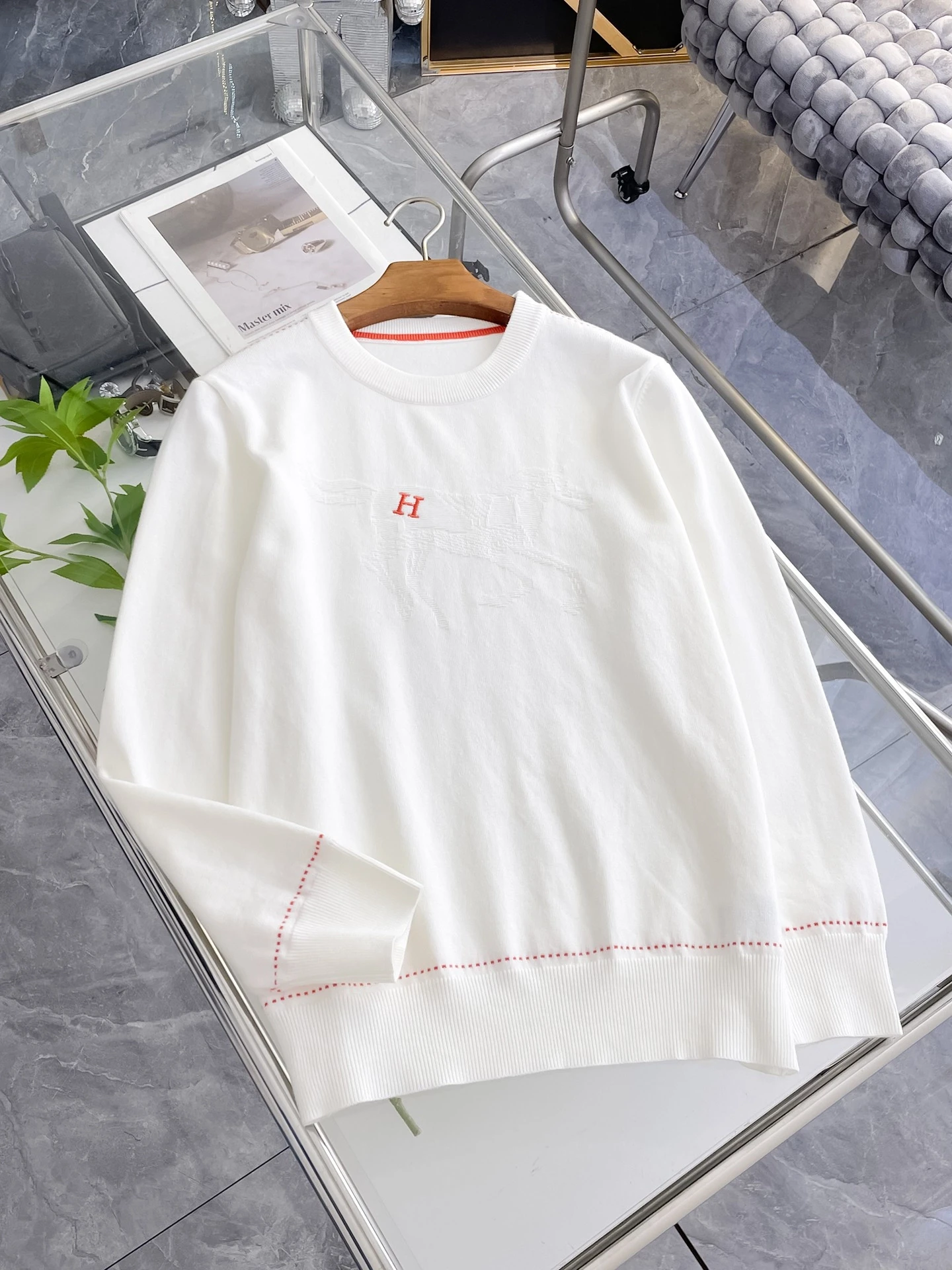 エルメス「Hermès」秋冬用ウール混紡クルーネックニットセーター