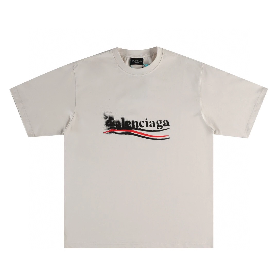 バレンシアガ Balenciaga 新型ファジィコーラ撥墨プリントラウンドネック半袖Tシャツ