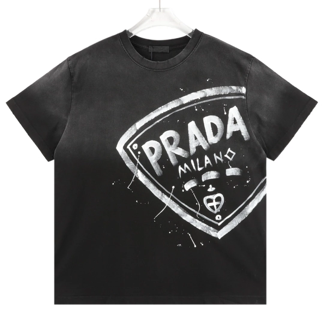 プラダ Prada グラデーション ハンドペイント レター クルーネックTシャツ