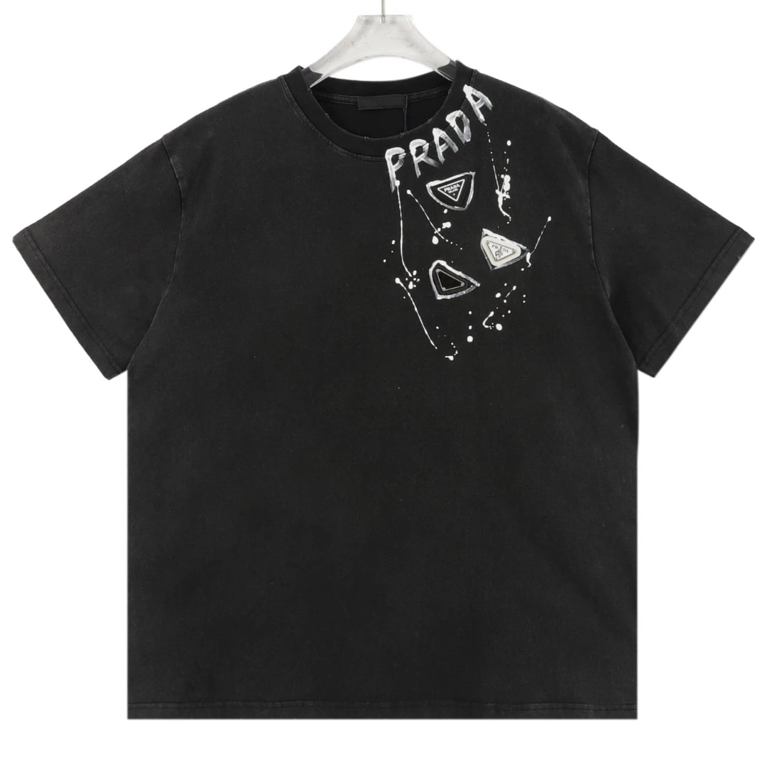 プラダ Prada ハンドペイントレター ウォッシュド トライアングルロゴ クルーネックTシャツ