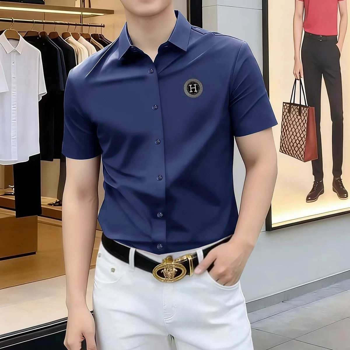 【限定入荷】Hermès 夏季新作 メンズ 軽奢半袖シャツ「大人の上品さを叶えるコーディネート」
