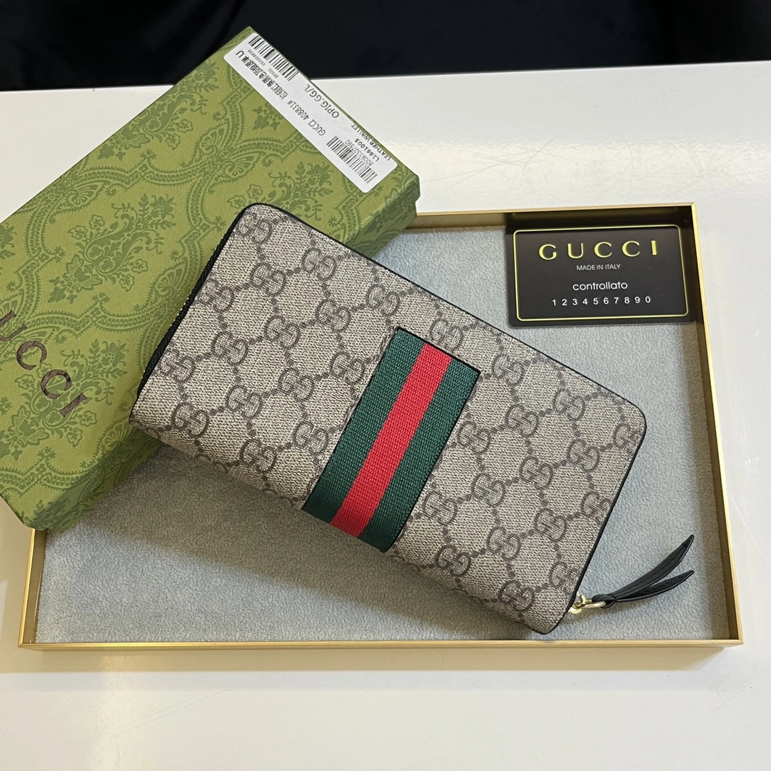 💎 アップグレード純正 🇮🇹 Gucci（グッチ / Gucci）最も辨识度の高い2つのアイコン — GGパターンとウェビングを丁寧に組み合わせ製作。このフルジップウォレットはGG Supremeハイグレードキャンバス製、ブランドウェビングストライプ付き。型番：408831。サイズ：19x10x2.5cm