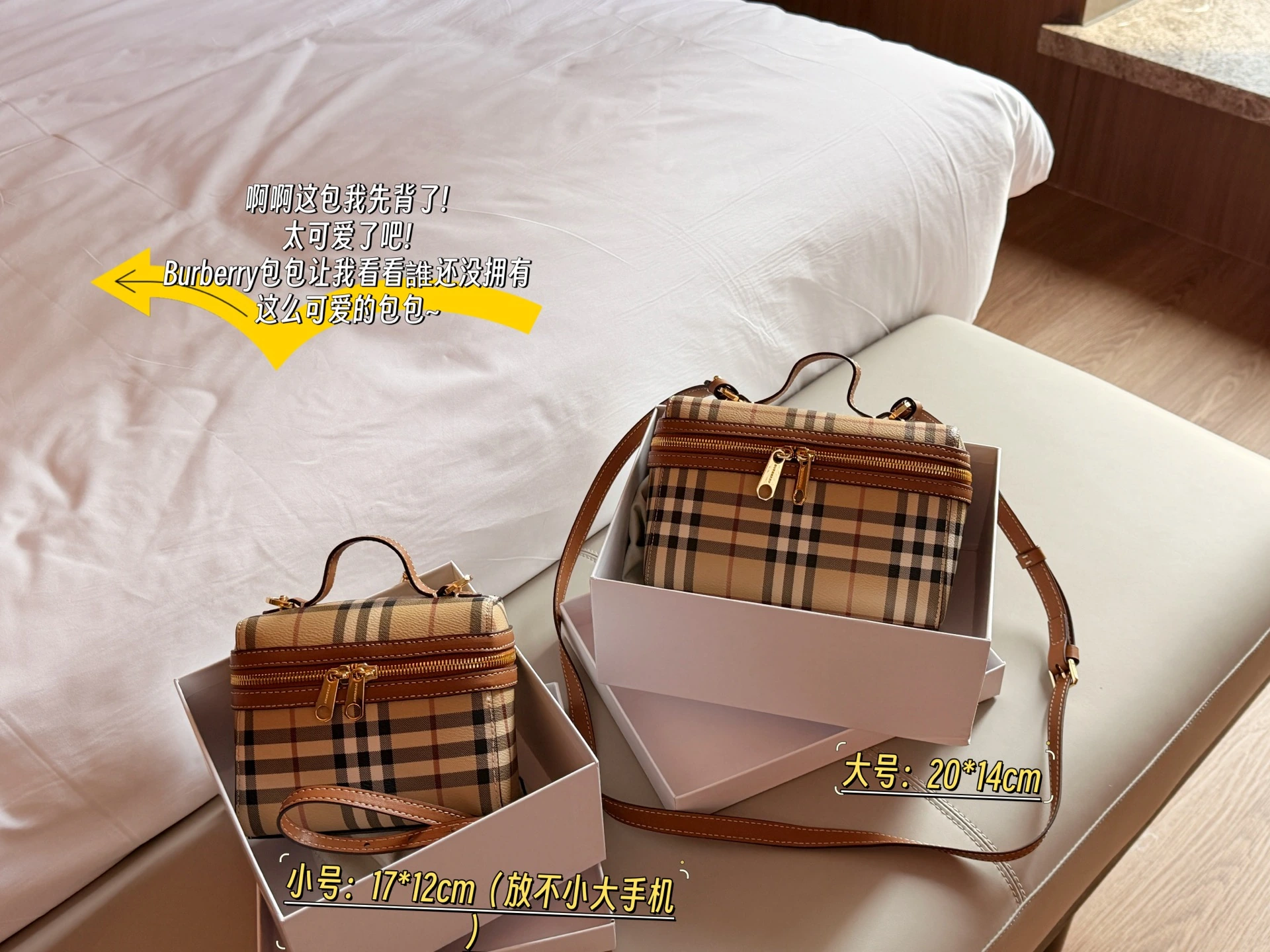 チェック アイテム。 サイズ:17×12cm。 ボックス付き