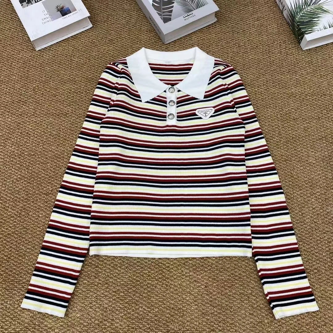 PRADA(プラダ) T1156 ストライプ・襟付き セーター