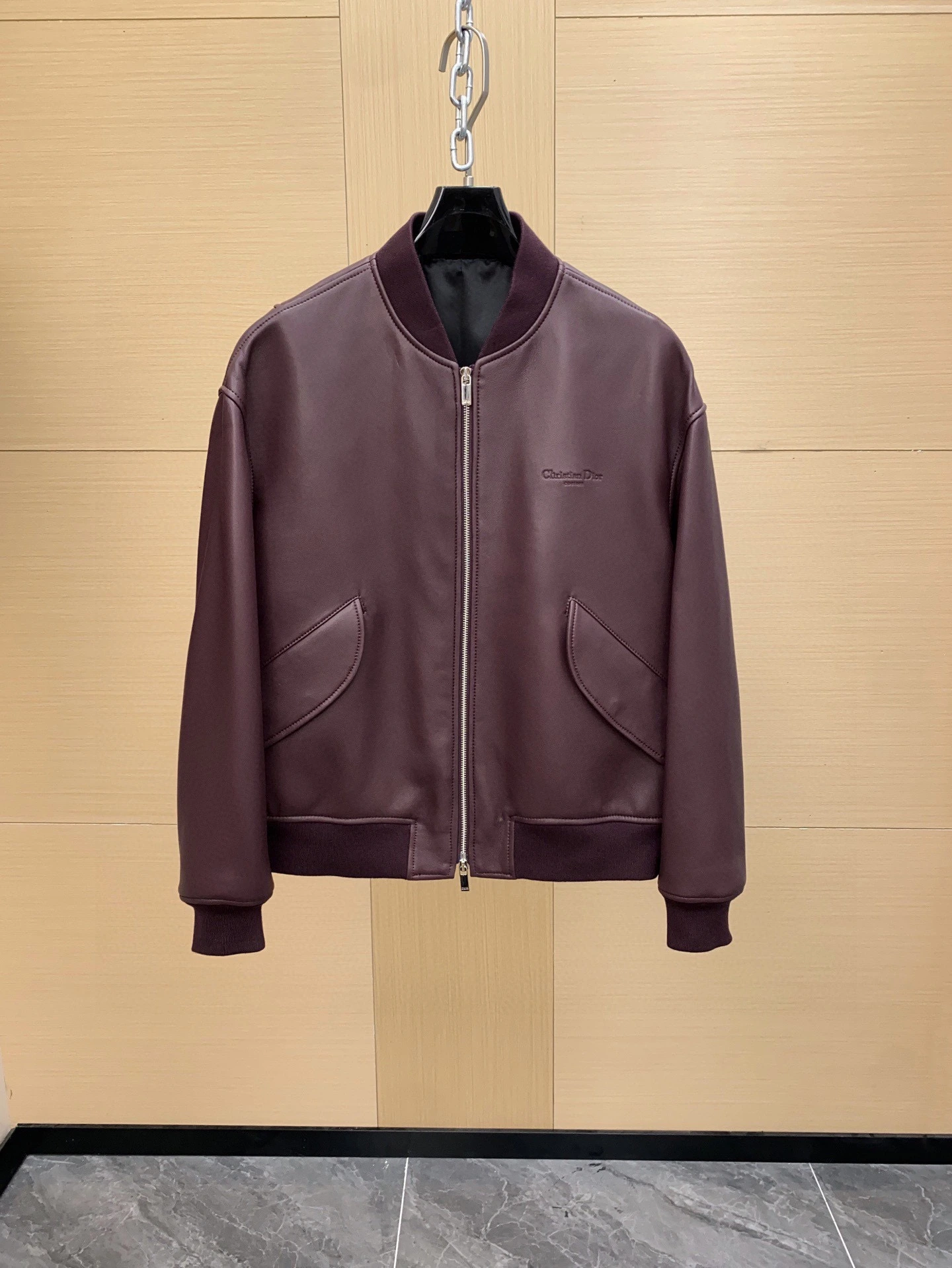 Dior(ディオール / Dior)25FW メンズコート ボルドーカーフダブルジップフライトジャケットレザー