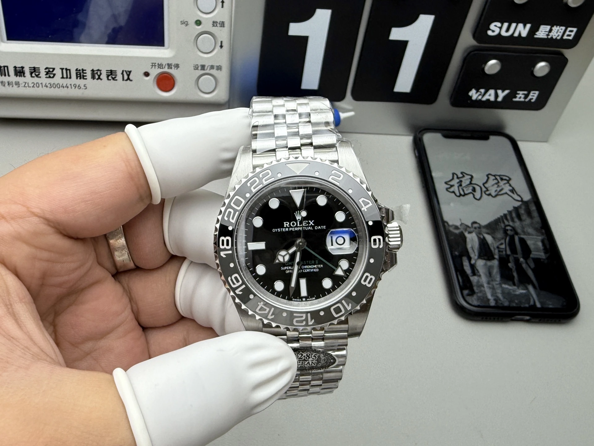 CLEAN系ハイグレード Rolex（ロレックス） GMTマスターII。グリーン×ブラックベゼル、ムーブメント 3285、出荷前実物写真