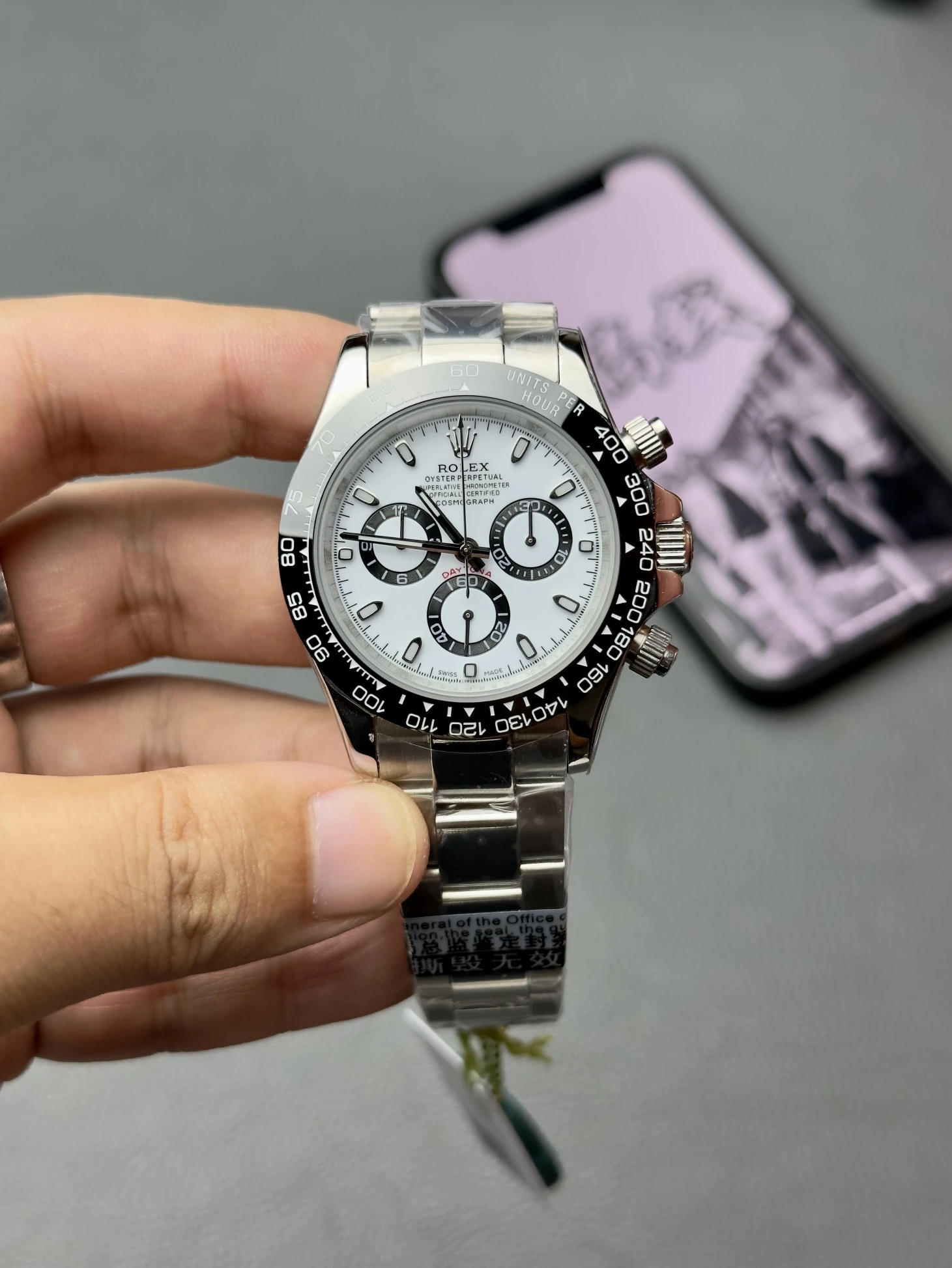 Rolex(ロレックス) デイトナ。パンダ文字盤、ムーブメント 7750、出荷前実物写真