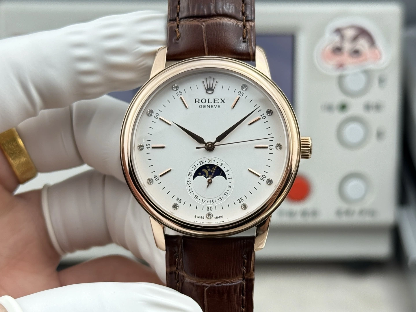 TW Rolex(ロレックス) チェリーニ。メンズ、316ステンレススチール、サファイアクリスタル、イタリアンカーフレザー、ムーブメント 2824-2/ETA2824-2、防水仕様、ムーンフェイズ、日付表示