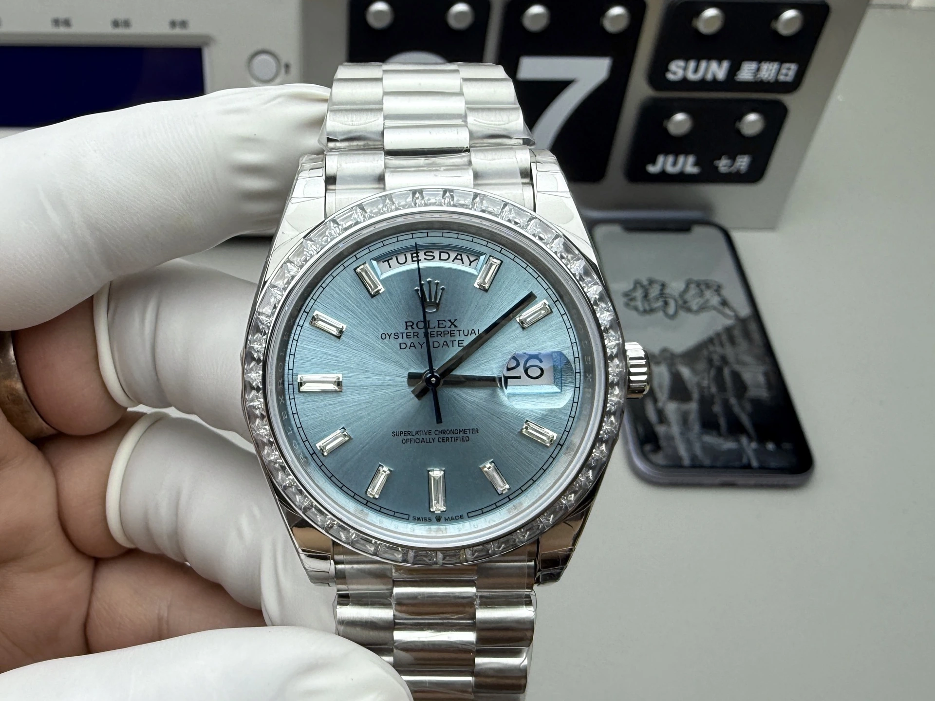 GS Rolex(ロレックス) デイデイト。アイスブルー、出荷前実物写真