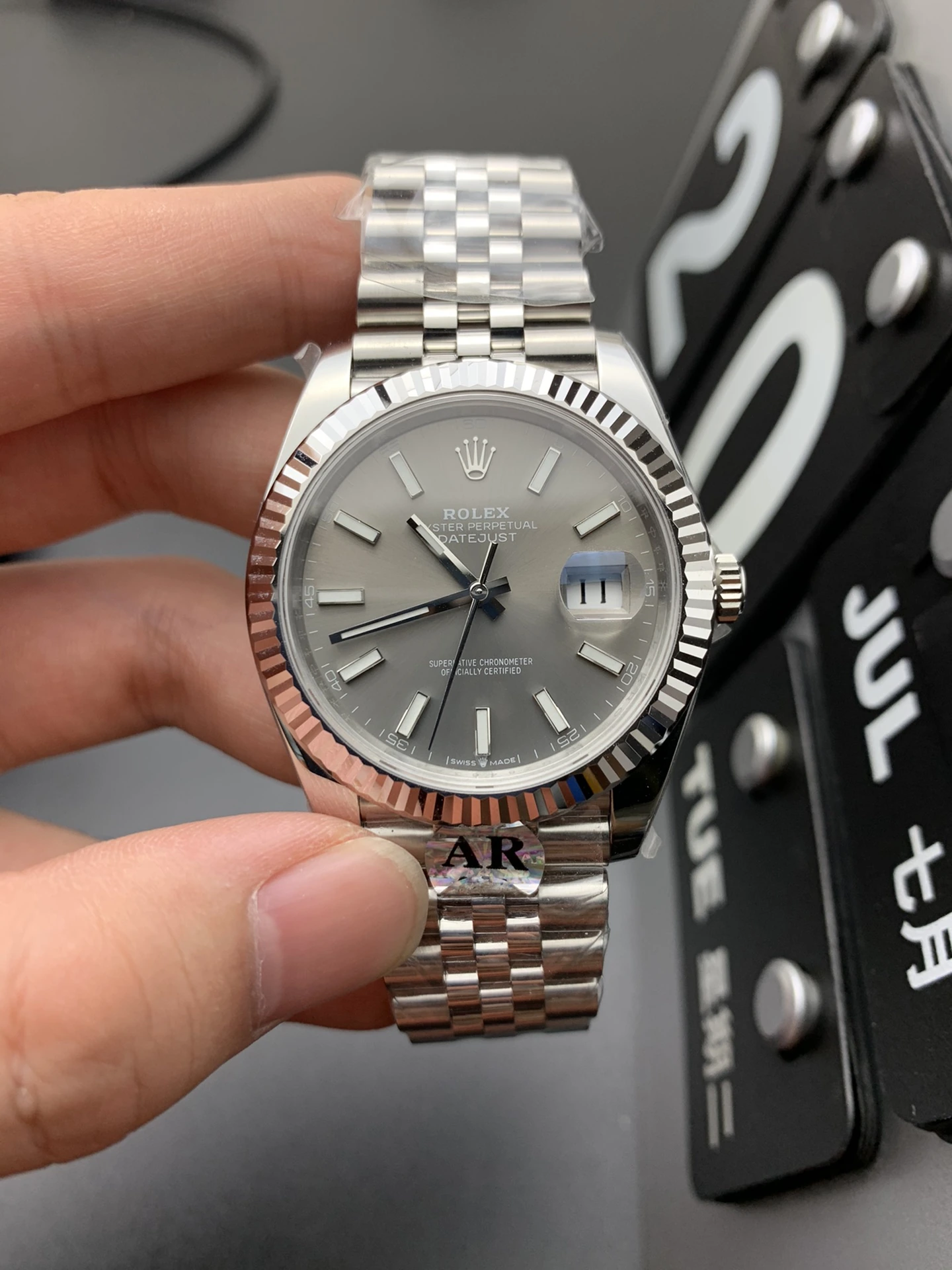 AR Rolex（ロレックス） デイトジャスト。グレー文字盤、出荷前実物写真