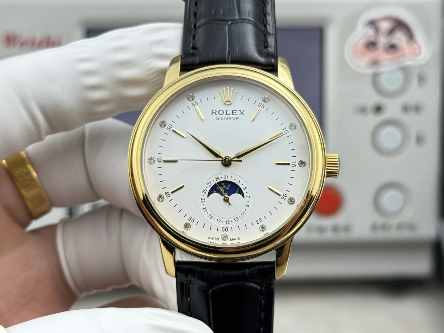 TW Rolex(ロレックス) チェリーニ。メンズ、316ステンレススチール、サファイアクリスタル、イタリアンカーフレザー、ムーブメント 2824-2/ETA2824-2、防水仕様、ムーンフェイズ、日付表示