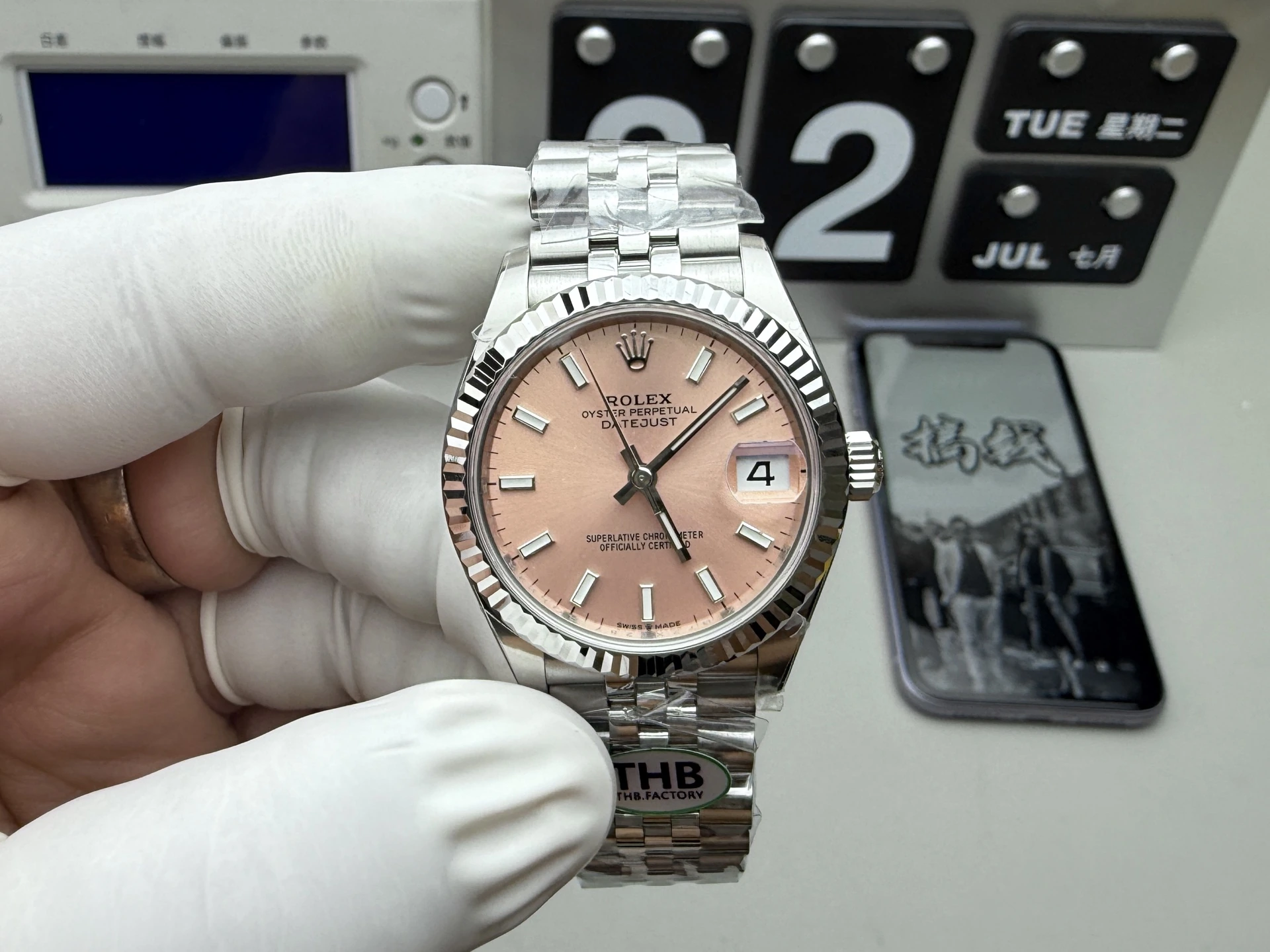 THB Rolex(ロレックス) デイトジャスト。ピンク文字盤、出荷前実物写真