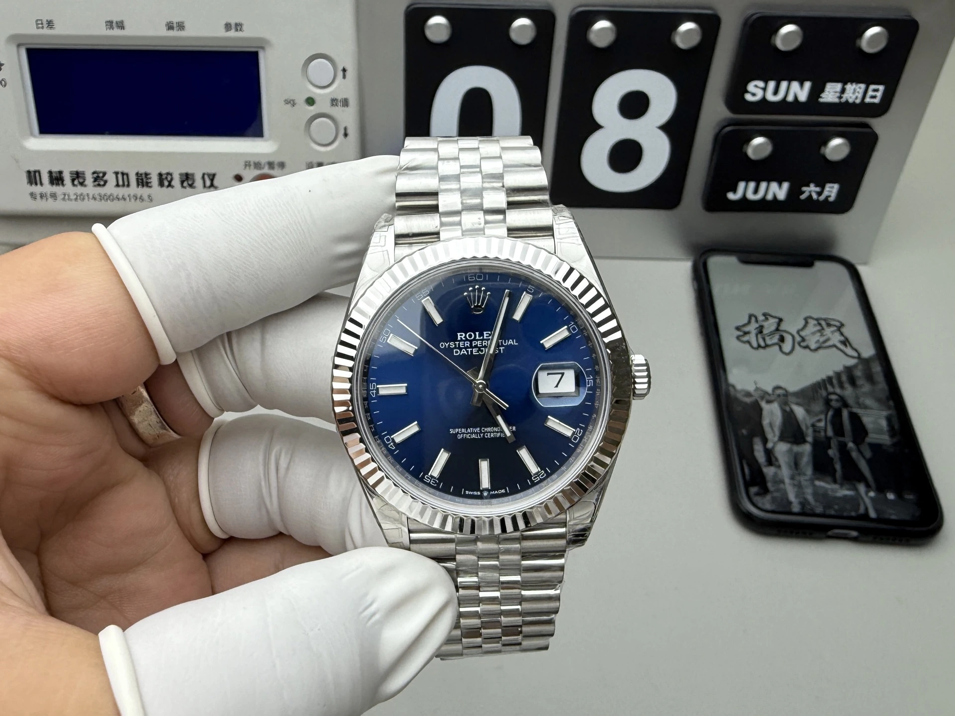 VS Rolex(ロレックス) デイトジャスト。ブルー文字盤、出荷前実物写真