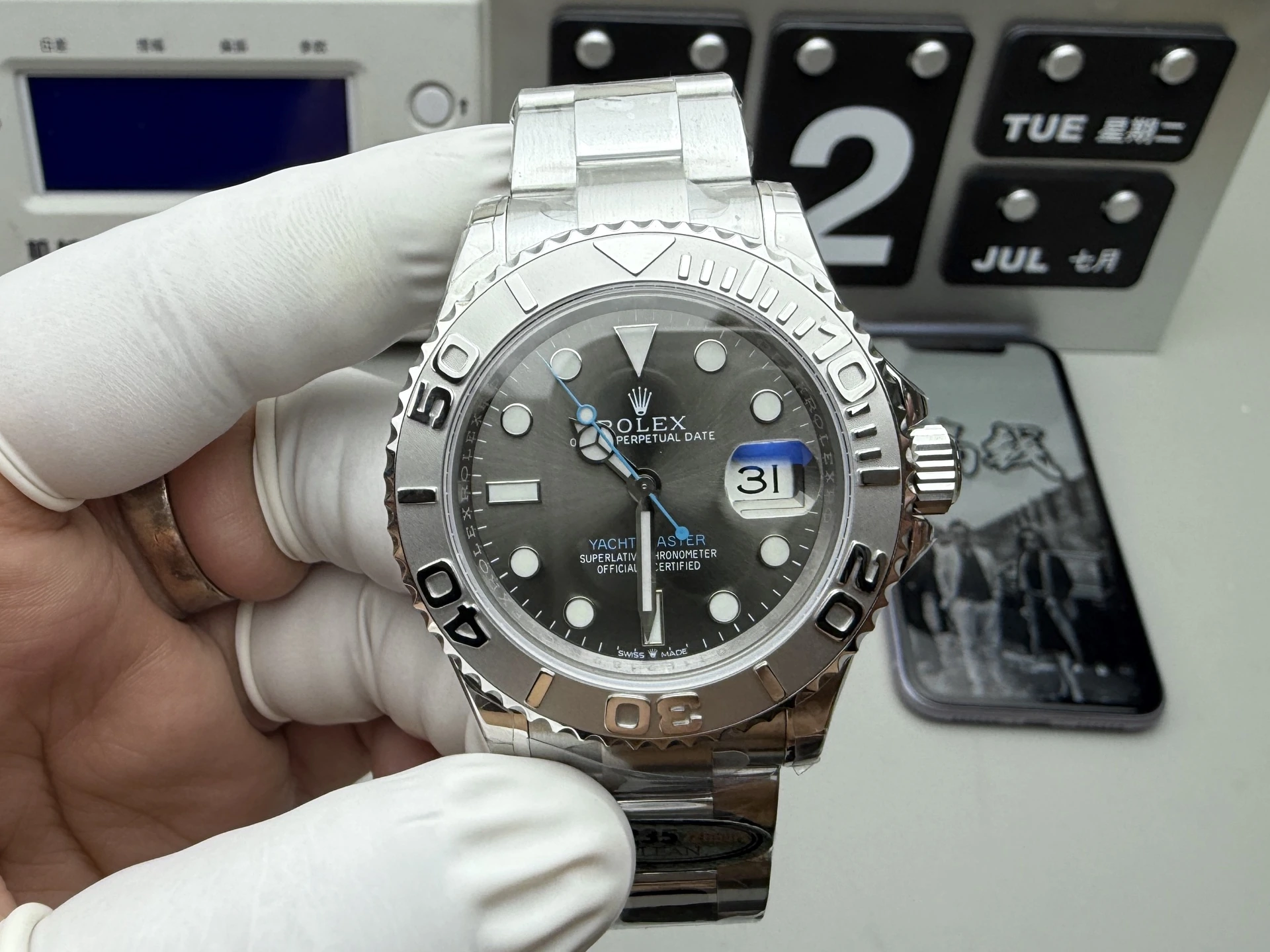 CLEAN系ハイグレード Rolex(ロレックス) ヨットマスター。アップグレード仕様、グレー・ヨットマスター、パワーリザーブ約72時間、出荷前実物写真