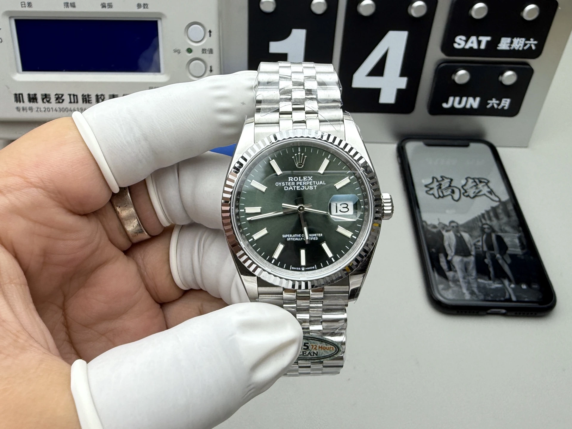 CLEAN系ハイグレード Rolex(ロレックス) デイトジャスト。アップグレード仕様、ミントグリーン、グリーン文字盤、パワーリザーブ約72時間、出荷前実物写真