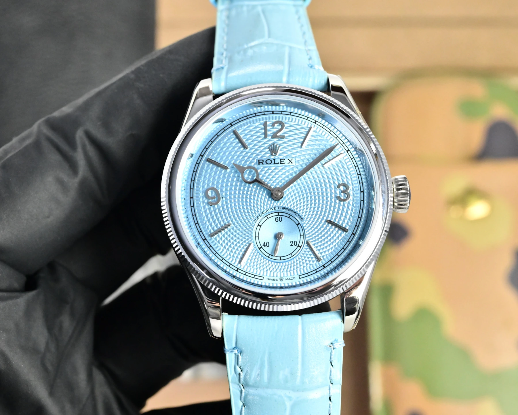 Rolex(ロレックス) チェリーニ / オイスター パーペチュアル / 1908。カスタム仕様、カーフレザー、自動巻き機械式、サイズ 39×11mm/39mm、シースルーバック