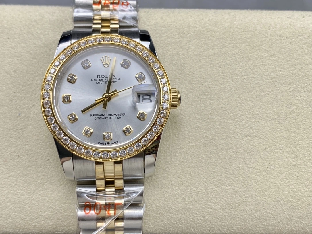SK Rolex(ロレックス) デイトジャスト。レディース、日付表示、ダイヤベゼル、316Lステンレススチール、サファイアクリスタル、ジュビリーブレスレット、オイスターブレスレット、自動巻き機械式、サイズ 31mm