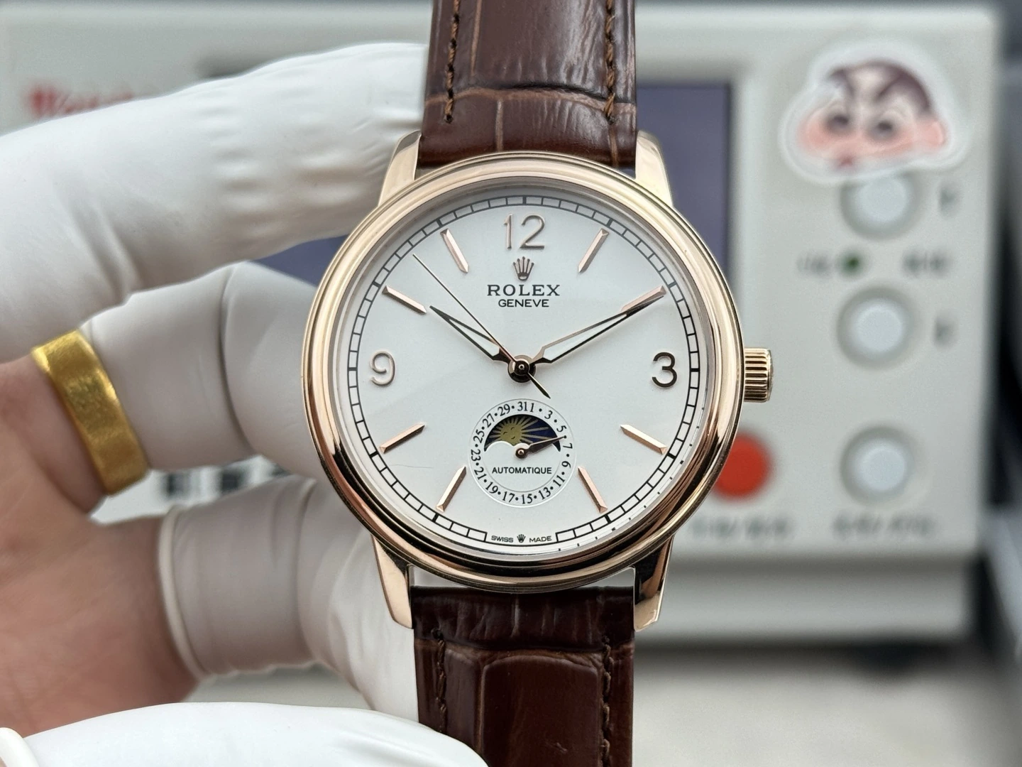 Rolex(ロレックス) チェリーニ。メンズ、316ステンレススチール、サファイアクリスタル、イタリアンカーフレザー、ムーブメント 2824-2/ETA2824-2、防水仕様、ムーンフェイズ、日付表示