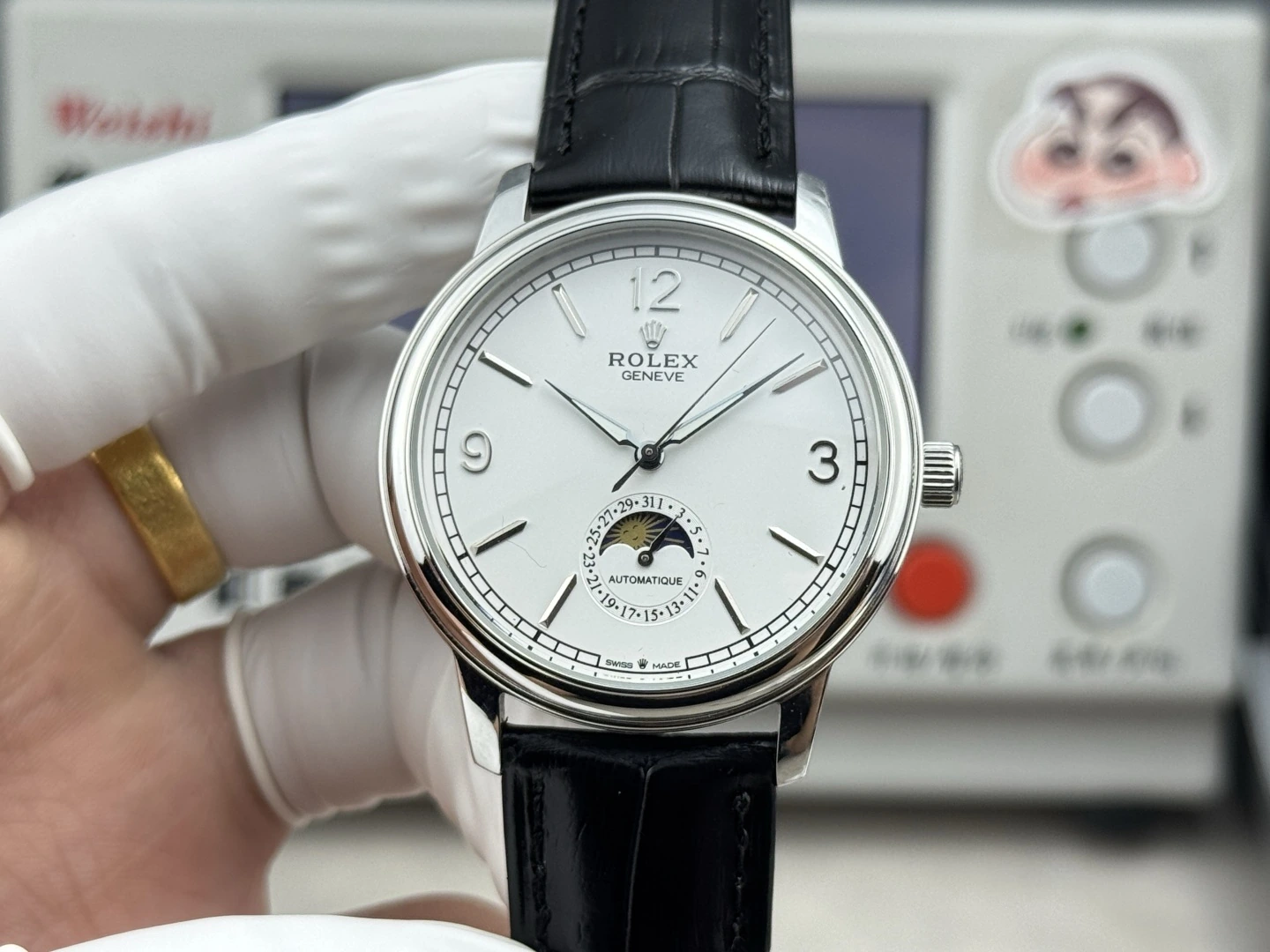 Rolex(ロレックス) チェリーニ。メンズ、316ステンレススチール、サファイアクリスタル、イタリアンカーフレザー、ムーブメント 2824-2/ETA2824-2、防水仕様、ムーンフェイズ、日付表示