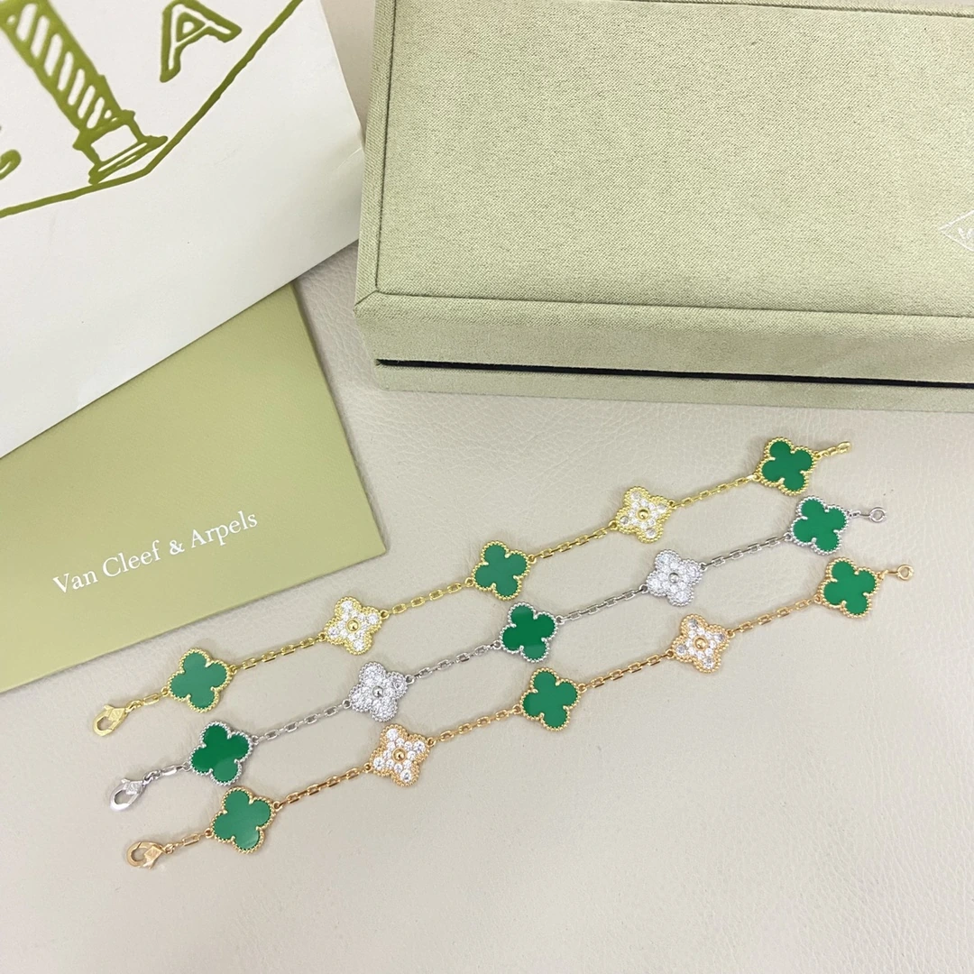 Van Cleef & Arpels(ヴァンクリーフ&アーペル / VCA)ブレスレット 绿+钻クローバー5フラワーブレスレット