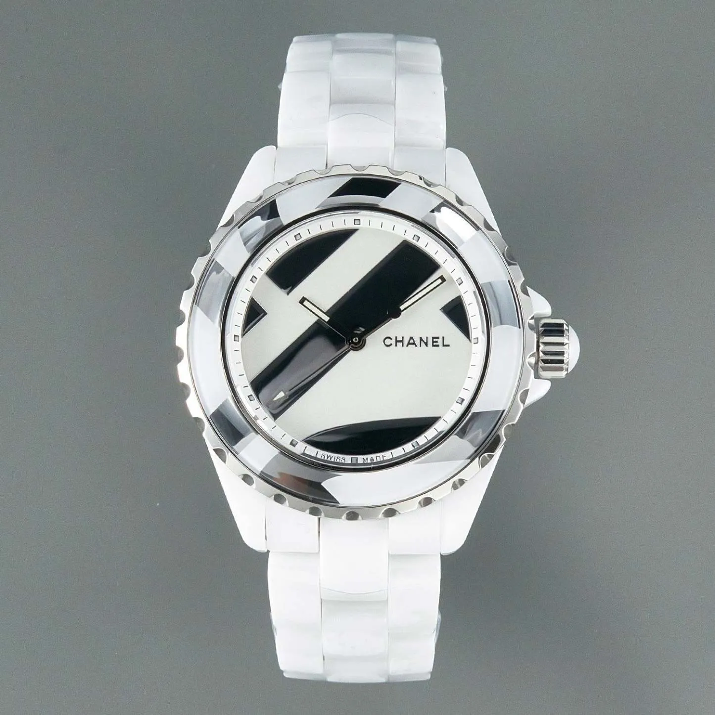 J12 38mm Automatic Limited Untitled H5582 White Ceramic Black White Dial