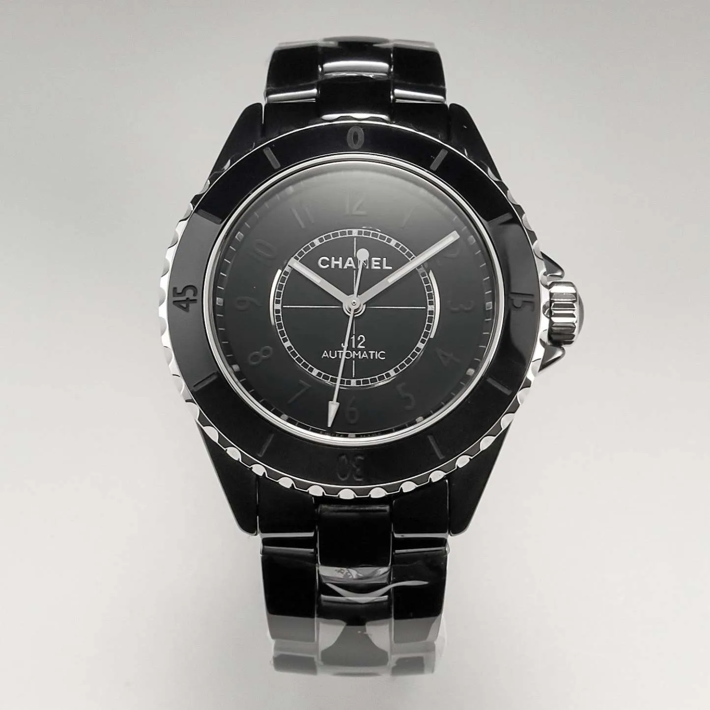 J12 Automatic Black Ceramic Black Numerals Black Dial White Steel Hands