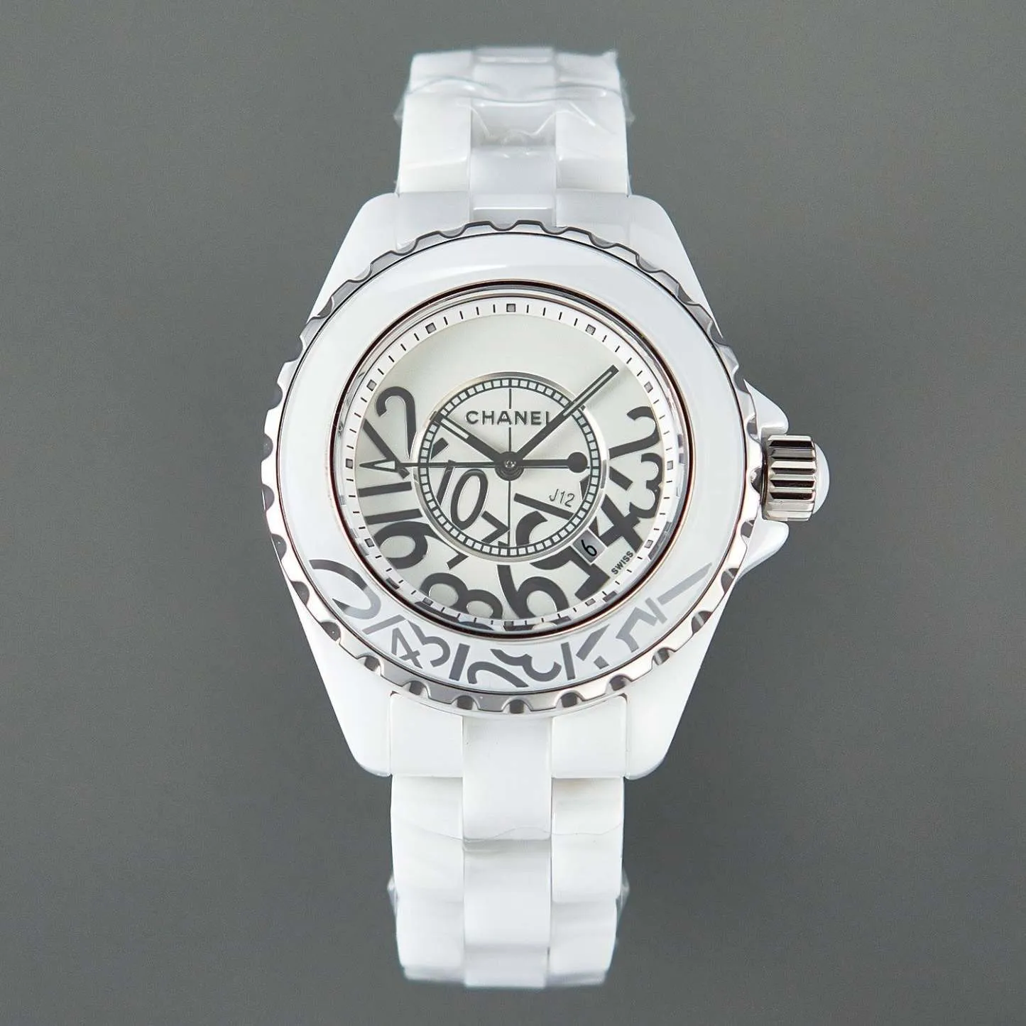 J12 Date Quartz White Ceramic Stainless Graffiti Limited
