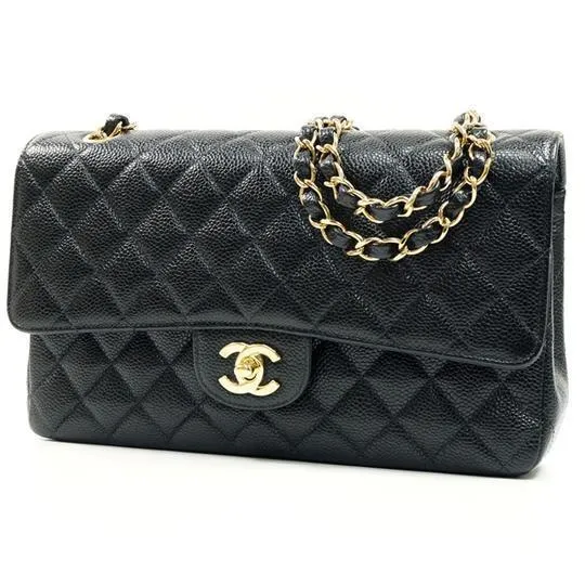 【Chanel】マトラッセ25Wフラップチェーンショルダーバッグ A01112 キャビアスキン