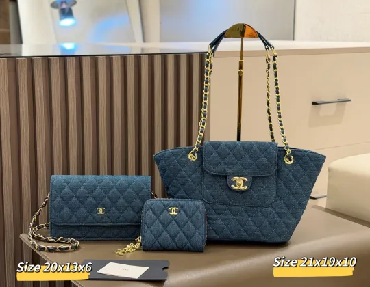 「シャネル」CHANEL デニム チェーントートバッグ+ウォレットチェーン+コインケース 3 点セット 限定セール 大人気販売中