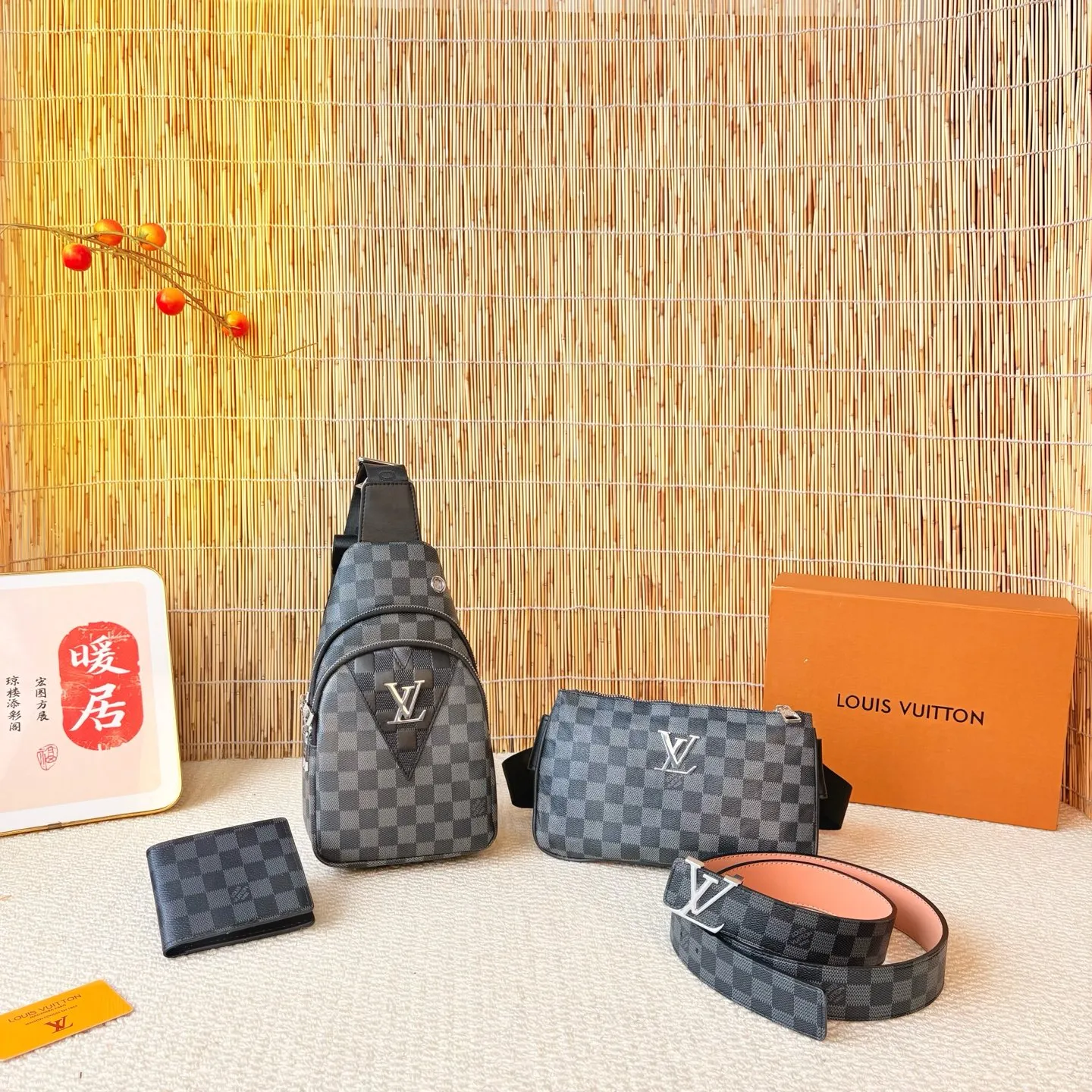 「ルイ・ヴィトン」Louis Vuitton チェス柄ボディバッグ+ウエストバッグ+財布+ベルト 4 点セット 限定セール 大人気販売中