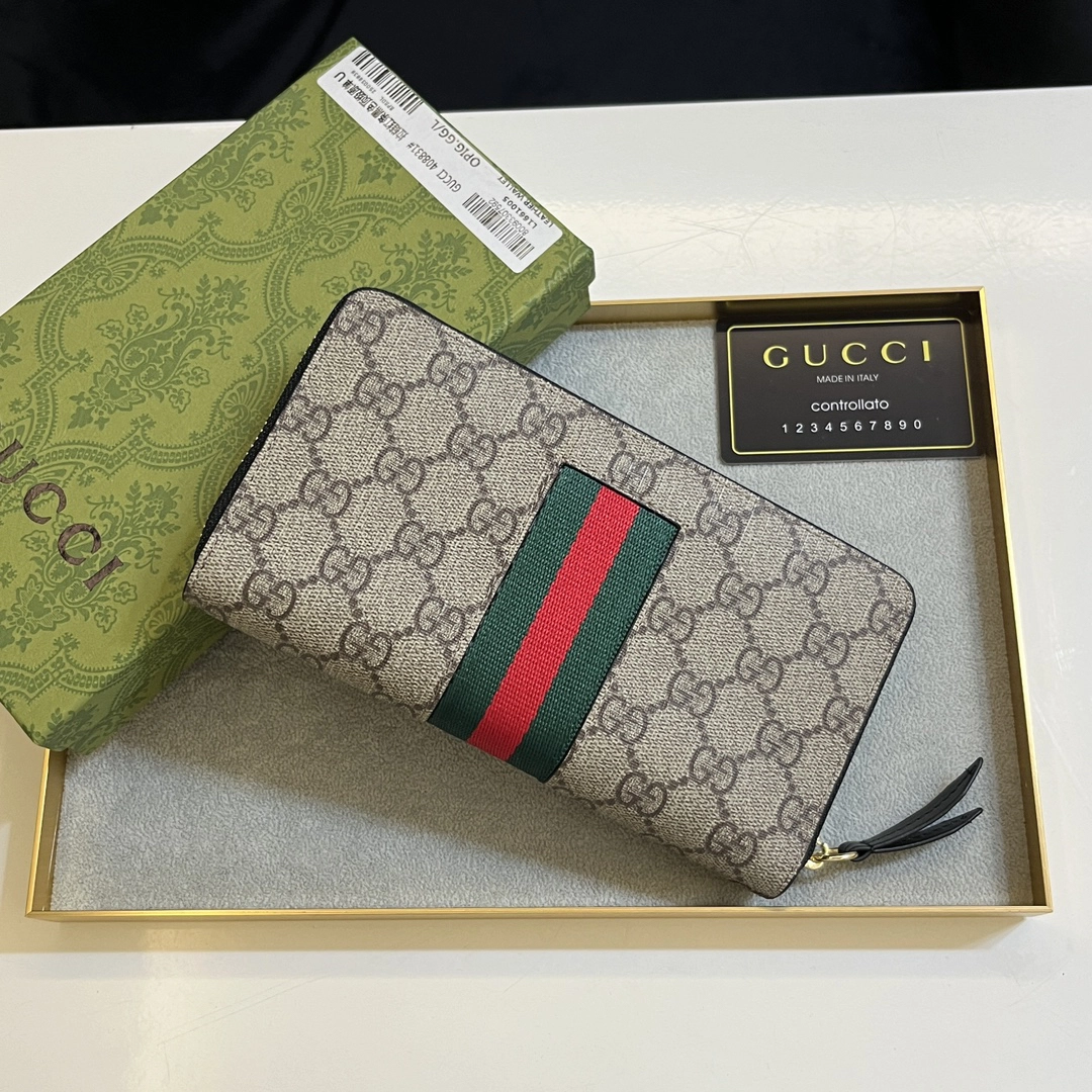 グッチ「Gucci」 グッチ シグネチャー レザー ウェブ ジップアラウンドウォレット 3色