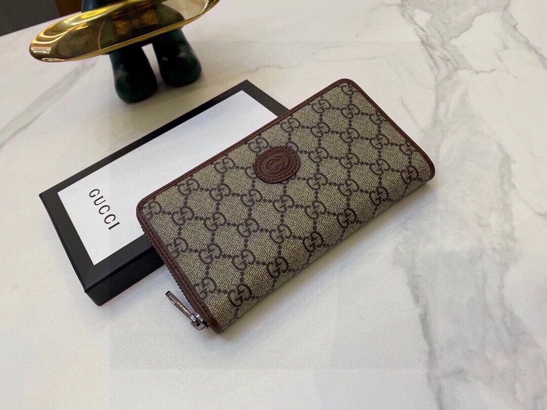 グッチ「Gucci」シグネチャー レザー ウェブ ジップアラウンドウォレット
