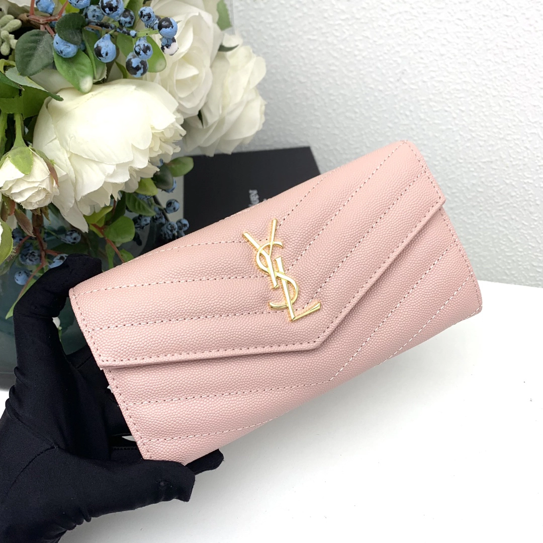 サンローラン「Saint Laurent」カサンドラ マトラッセ ラージ フラップウォレット(グレイン・ド・プードル エンボスレザー)