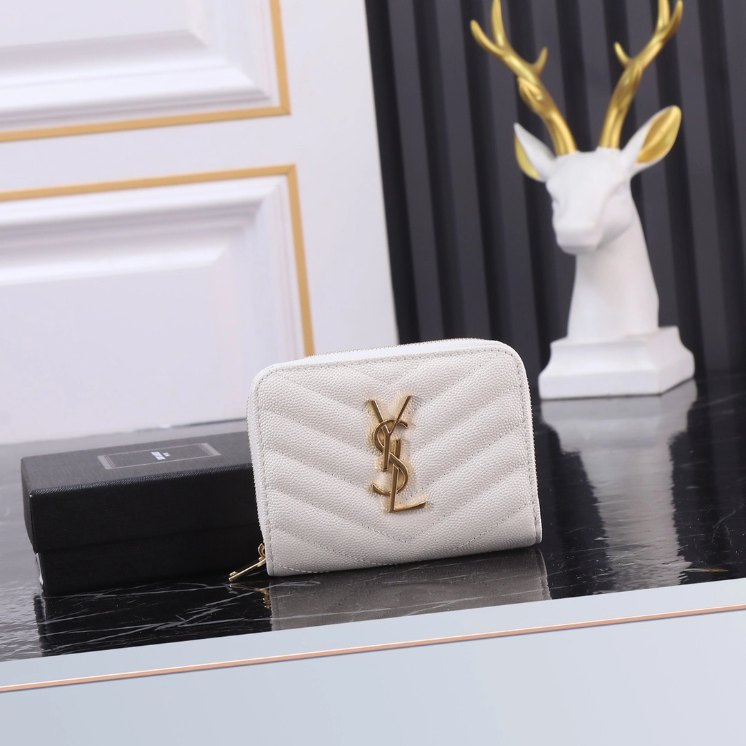 サンローラン「Saint Laurent」モノグラム コンパクト ジップアラウンド ウォレット(グレイン ド プードル エンボスレザー)