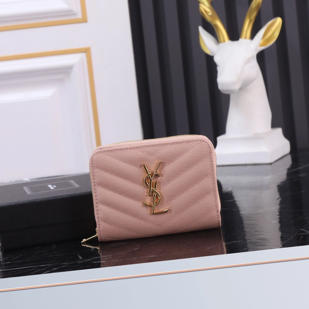 サンローラン「Saint Laurent」モノグラム コンパクト ジップアラウンド ウォレット(グレイン ド プードル エンボスレザー)