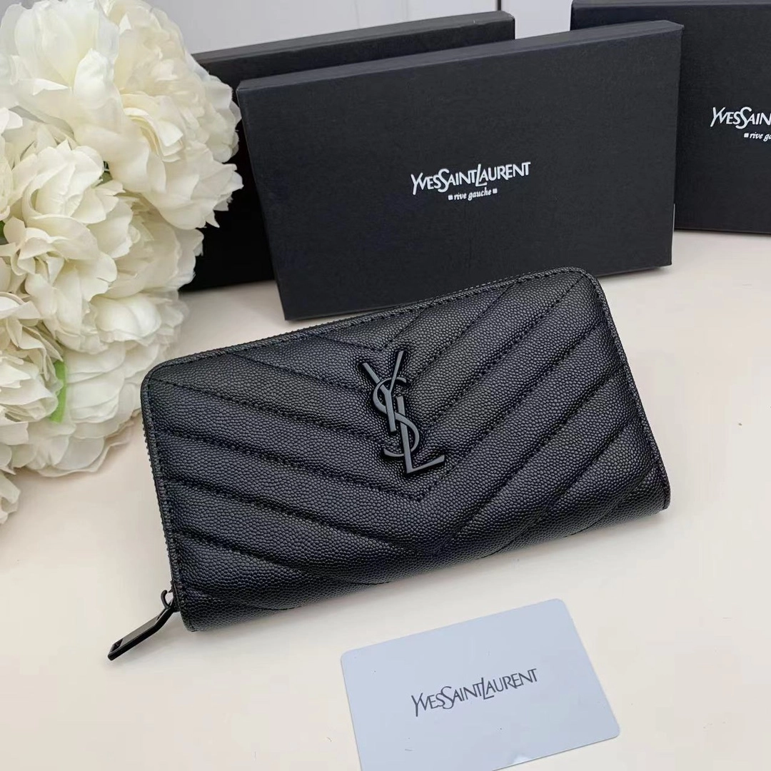 サンローラン「Saint Laurent」モノグラム・サンローラン フルジップウォレット(グレインパウダーテクスチャー キルティングレザー)