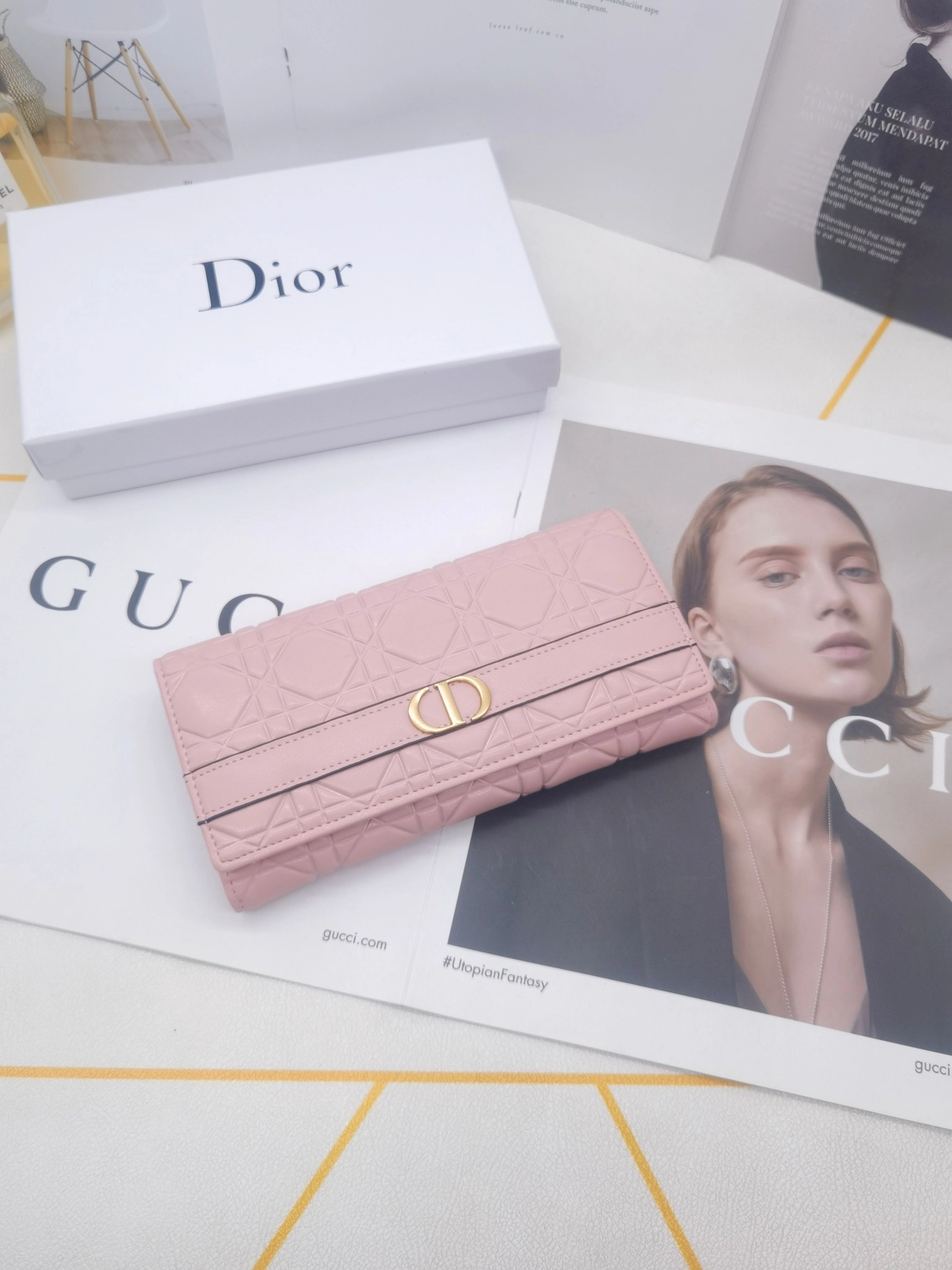 ディオール ロングウォレット オーキッド「Dior Caro」