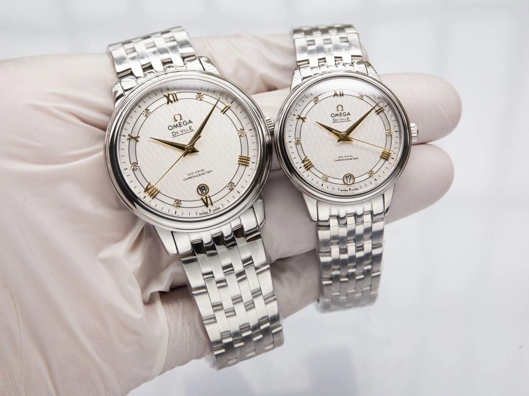 オメガ「Omega」デビル プレステージ カップルウォッチ メンズ39.5MM&レディース32.7MM スチール&レザーストラップ