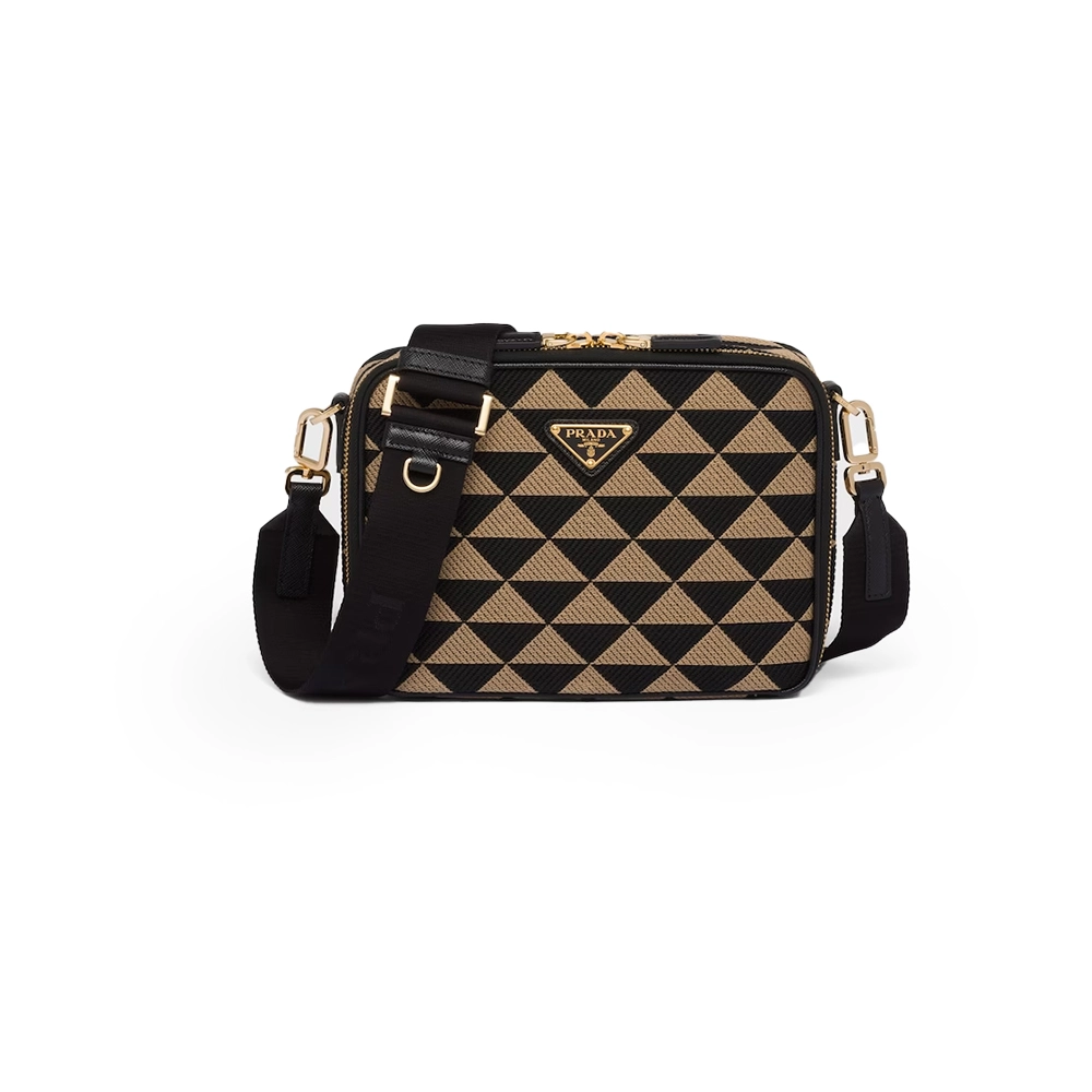 プラダ「Prada」 ブリック エンブロイダリーファブリック バッグ ブラック+ベージュ