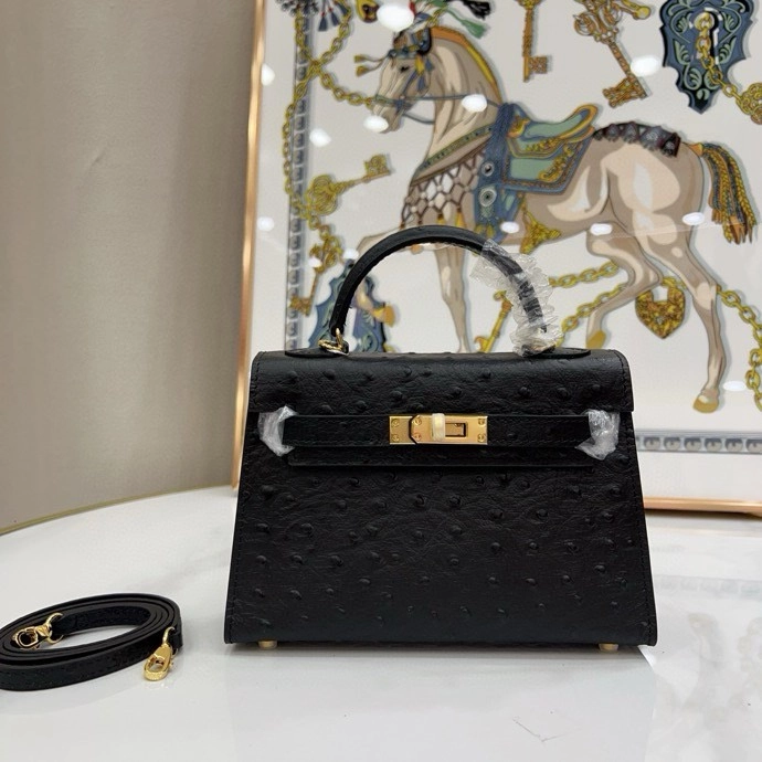 エルメス ケリー 19/22/25 オーストリッチパターンレザー バッグ「Kelly II Sellier」
