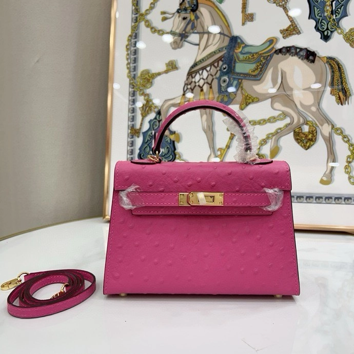 エルメス ケリー 19/22/25 オーストリッチパターンレザー バッグ「Kelly II Sellier」