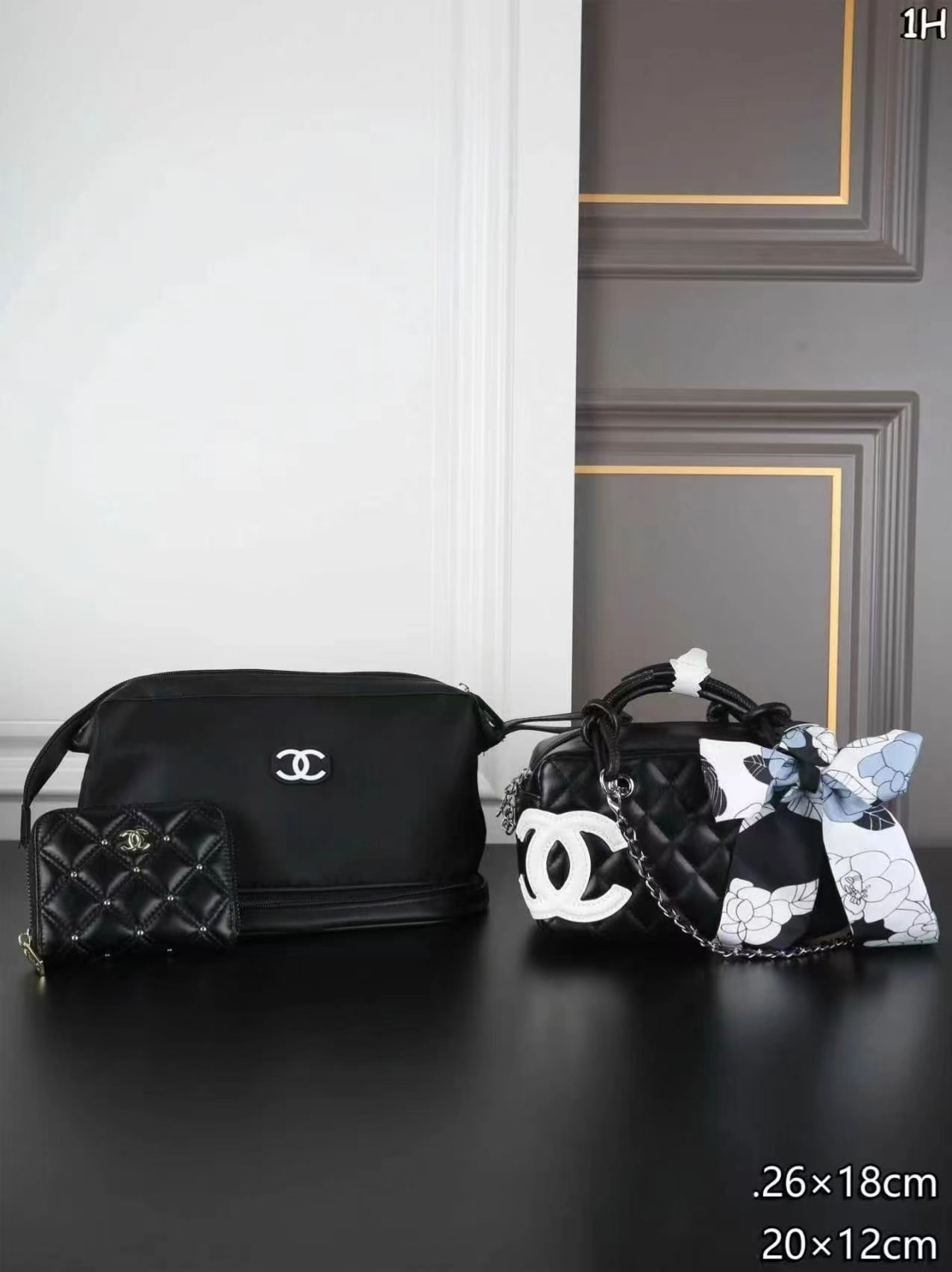 「シャネル」CHANEL メイクポーチ+ミニボストンバッグ+財布 3 点セット 限定セール 大人気販売中