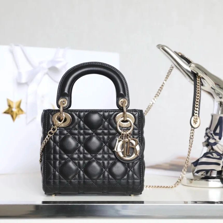 ディオール「Dior」GR P850 Lady ミストブルー 籐編み漆加工 オリジナルレザー ミニハンドバッグ