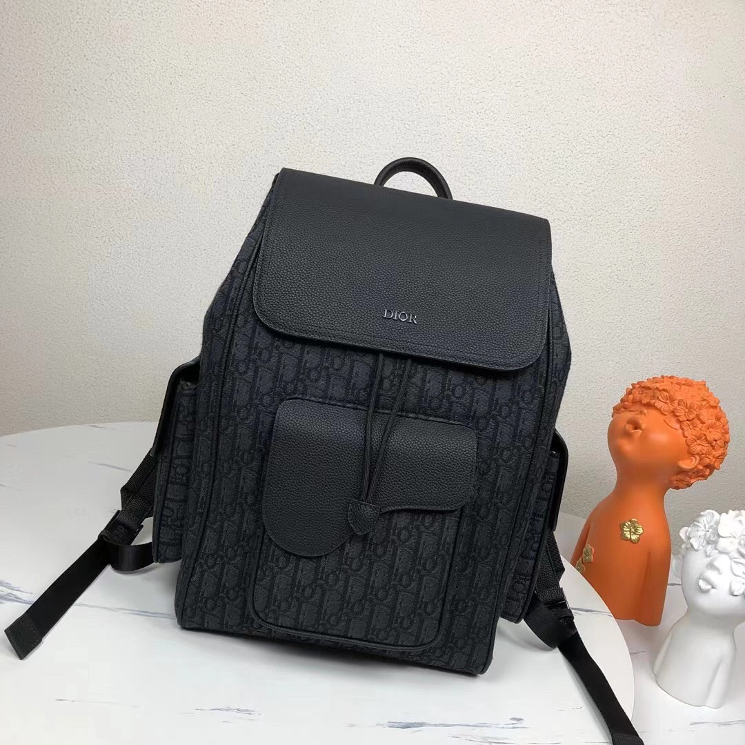ディオール「Dior」OBLIQUE ジャカード&ブラック粒状カーフレザー ショルダーバッグ