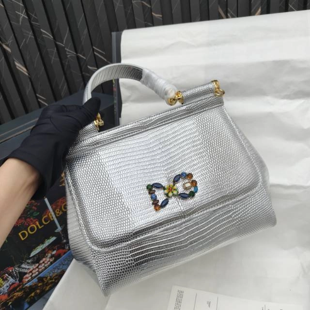 ドルチェ・アンド・ガッバーナ「D&G」 シシリー イグアナプリント レザートップハンドルバッグ