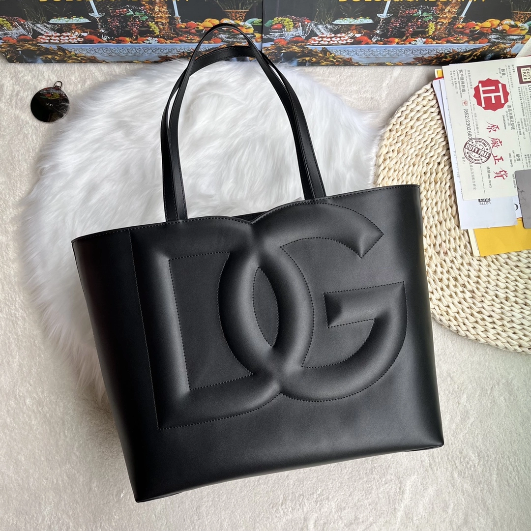 ドルチェ・アンド・ガッバーナ「D&G」ラージ ブラック レザートートバッグ