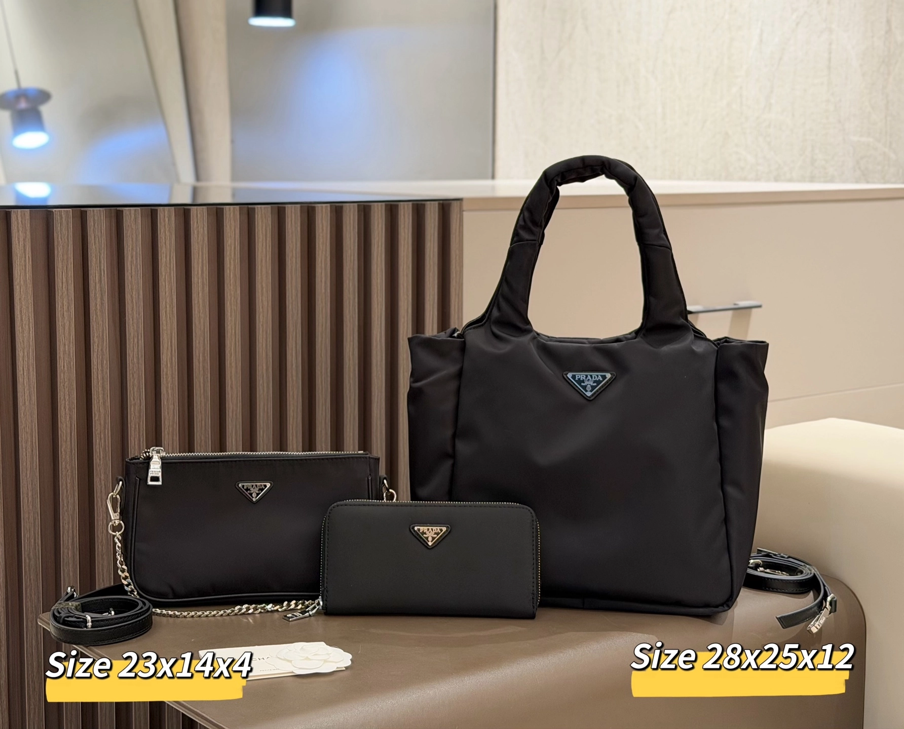 「プラダ」PRADA ナイロン トートバッグ+チェーン付きポーチ+長財布 3 点セット 限定セール 大人気販売中